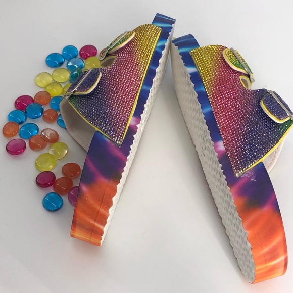 TIE DYE Embellished Double Buckle Sandals - Picture 6 of 7